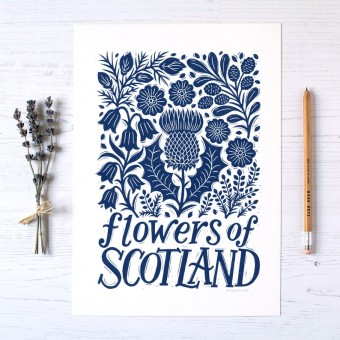 Hand Lettered Flowers of Scotland Print - Made in Scotland